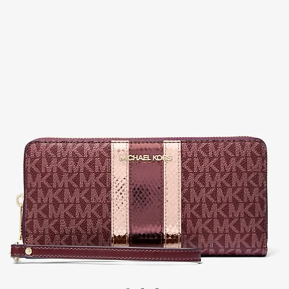 Michael Kors Jet Set Travel Large Signature Logo and Metallic Continental Wallet - Picture 1 of 16